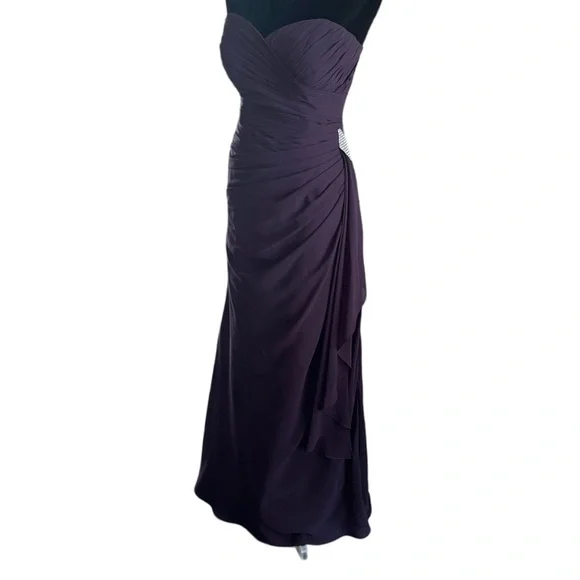 Bill Levkoff Violet/Purple/Eggplant Sweetheart Strapless Chiffon Long Gown Dress - Picture 3 of 15